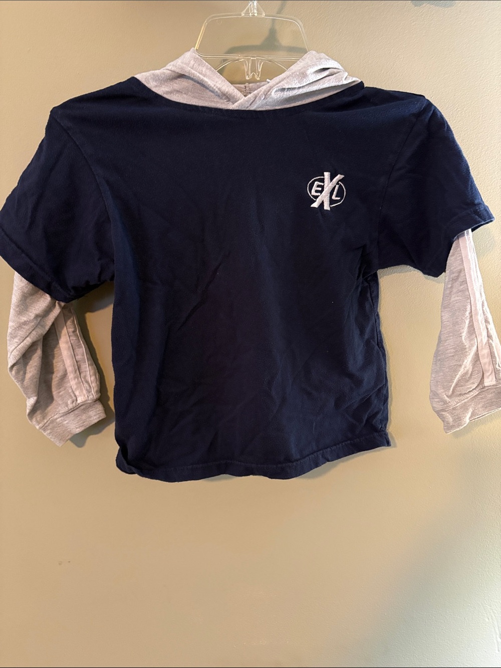 Navy and Heather Gray Layered-Look Kids Hoodie Tee
